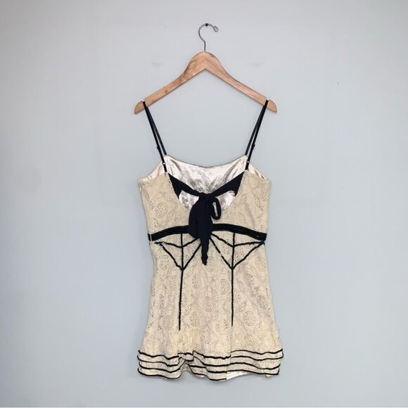 Free People Lace Coquette Mini Dress Size 12 US Ivory Black Sequin  Ruffle Retro - Picture 6 of 16